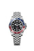 A Rolex GMT-Master II 126710BLRO luxury watch in stainless steel with a 40mm case, black dial, and Jubilee bracelet, featuring a red and blue Cerachrom bezel.