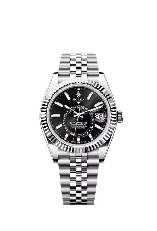 Rolex Sky-Dweller 336934 White Gold & Stainless Steel 42mm Bright Black Dial with Jubilee Bracelet, Luxury Watch with Annual Calendar and Dual Time Zones.