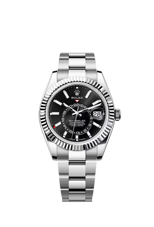 Rolex Sky-Dweller 336934 in White Gold & Stainless Steel with a 42mm case and Bright Black dial on an Oyster bracelet