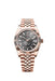 Luxury Rolex Sky-Dweller 336935 in Everose Gold with a 42mm case, slate dial, and Jubilee bracelet – a sophisticated dual time zone annual calendar watch.