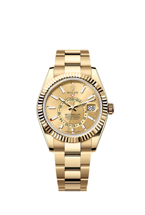 Rolex Sky-Dweller 336938 in 18k Yellow Gold with Champagne Dial and Oyster Bracelet – 42mm Luxury Watch