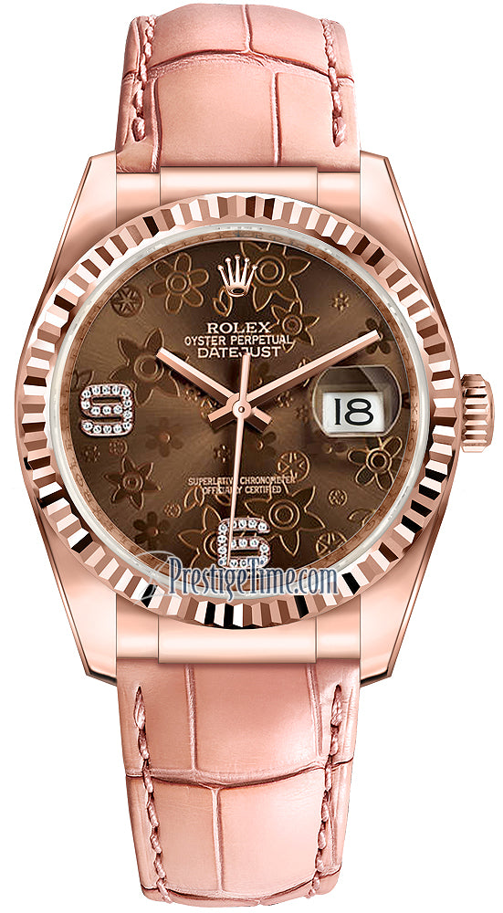 Rolex Datejust 36mm Everose Gold 116135 Chocolate Floral