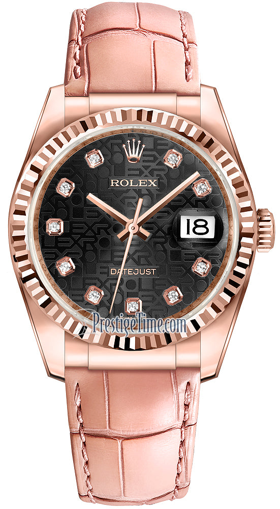 Rolex Datejust 36mm Everose Gold 116135 Jubilee Black Diamond