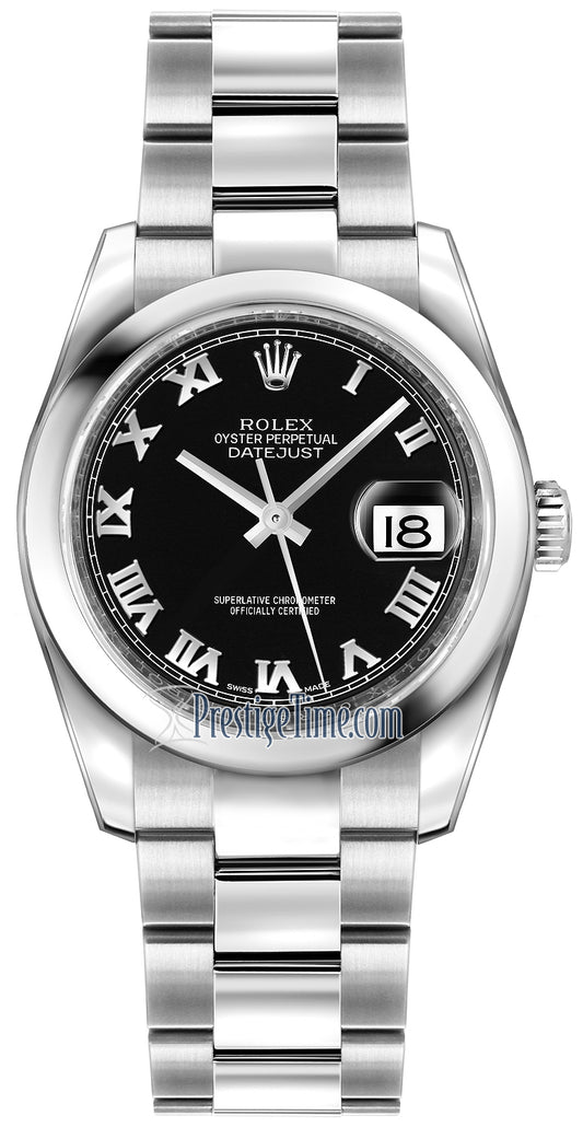 Rolex Datejust 36mm Stainless Steel 116200 Black Roman Oyster
