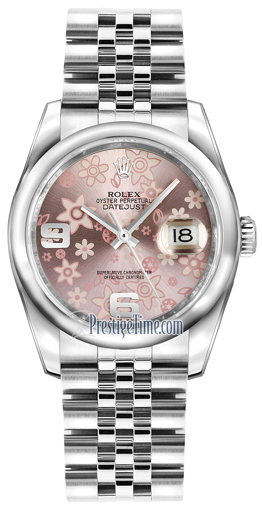 Rolex Datejust 36mm Stainless Steel 116200 Pink Floral Jubilee