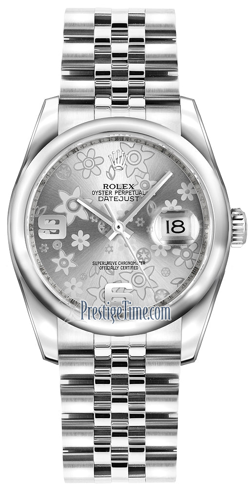 Rolex Datejust 36mm Stainless Steel 116200 Silver Floral Jubilee