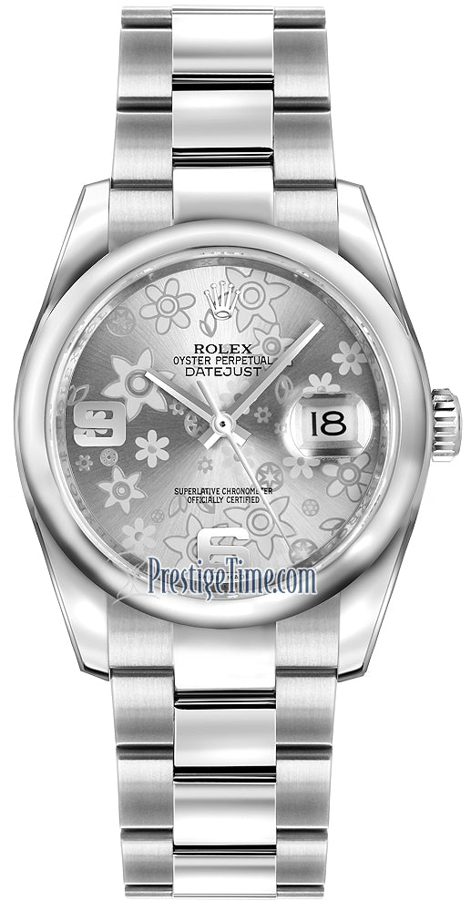 Rolex Datejust 36mm Stainless Steel 116200 Silver Floral Oyster