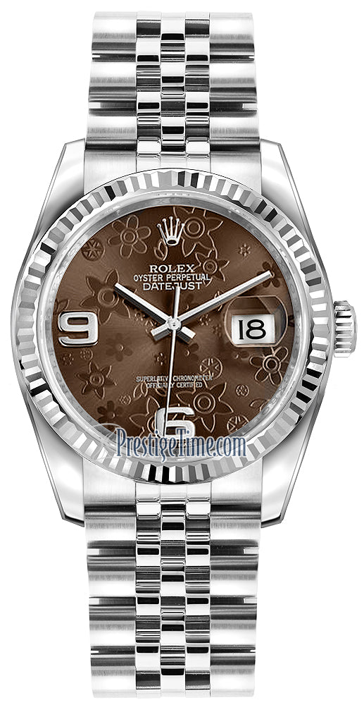 Rolex Datejust 36mm Stainless Steel 116234 Bronze Floral Jubilee