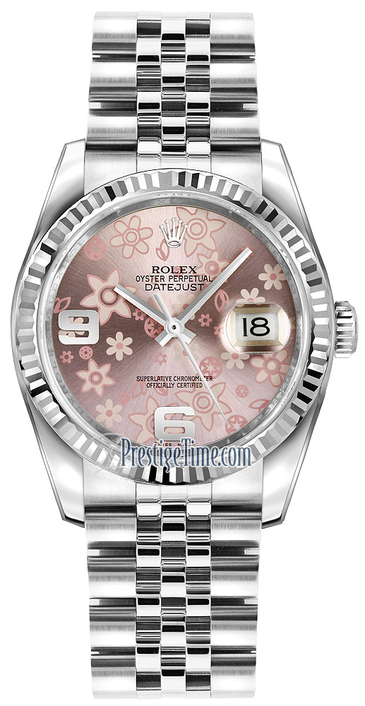 Rolex Datejust 36mm Stainless Steel 116234 Pink Floral Jubilee