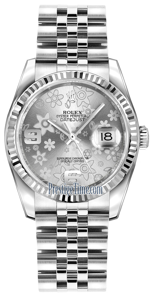 Rolex Datejust 36mm Stainless Steel 116234 Silver Floral Jubilee