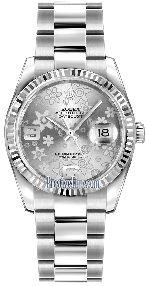 Rolex Datejust 36mm Stainless Steel 116234 Silver Floral Oyster