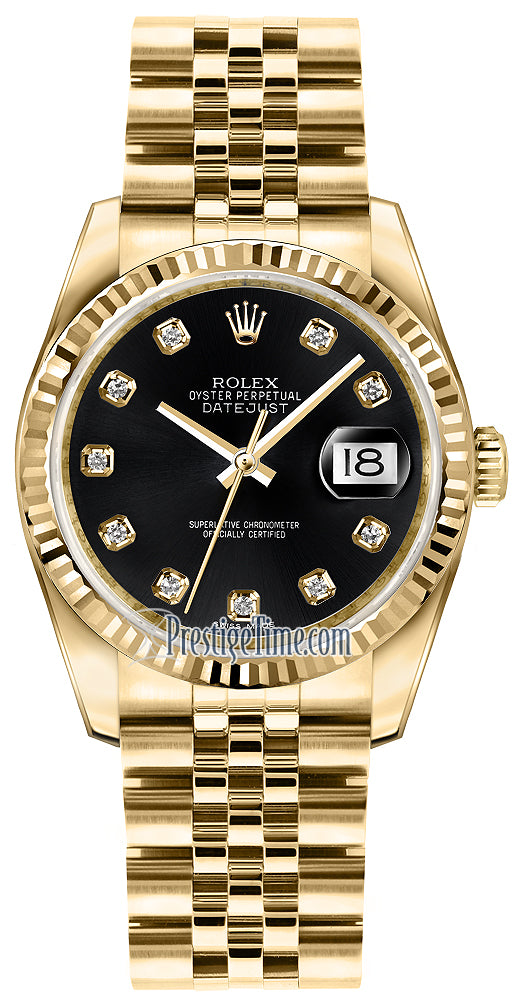 Rolex Datejust 36mm Yellow Gold 116238 Black Diamond Jubilee