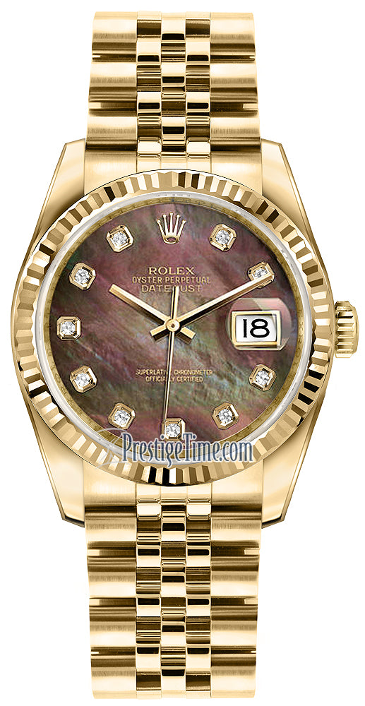 Rolex Datejust 36mm Yellow Gold 116238 Black MOP Diamond Jubilee