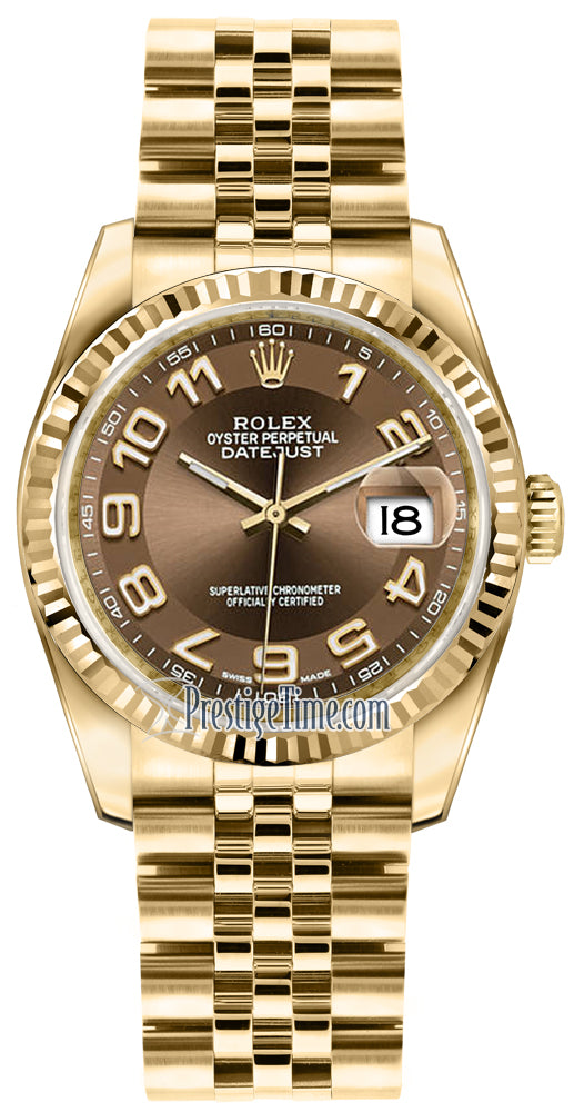 Rolex Datejust 36mm Yellow Gold 116238 Bronze Arabic Jubilee