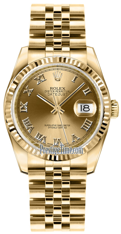 Rolex Datejust 36mm Yellow Gold 116238 Champagne Roman Jubilee