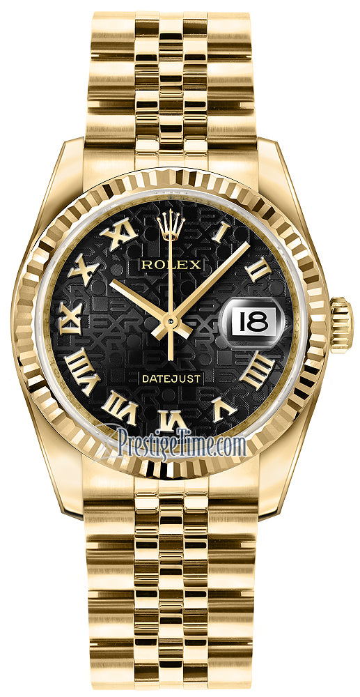 Rolex Datejust 36mm Yellow Gold 116238 Jubilee Black Roman Jubilee