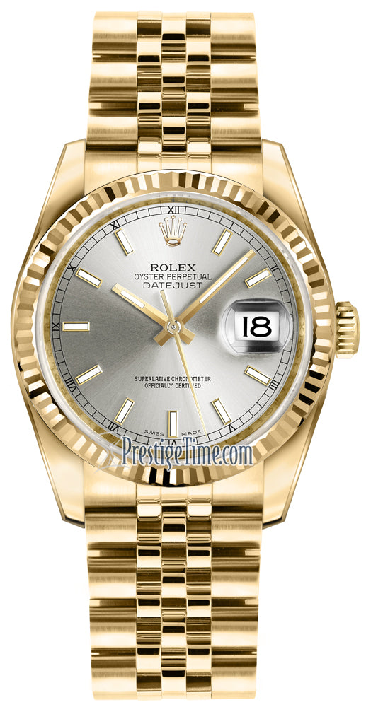 Rolex Datejust 36mm Yellow Gold 116238 Silver Index Jubilee