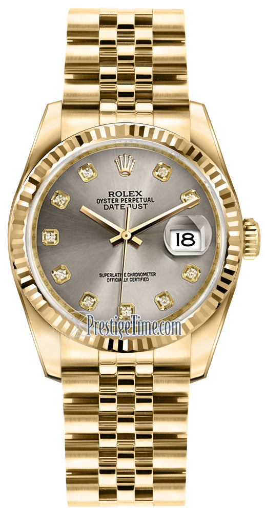 Rolex Datejust 36mm Yellow Gold 116238 Steel Diamond Jubilee