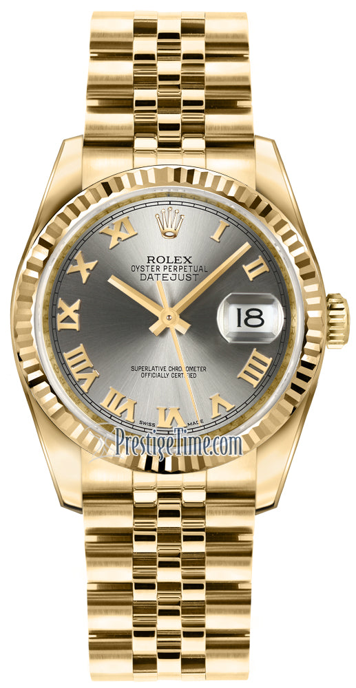 Rolex Datejust 36mm Yellow Gold 116238 Steel Roman Jubilee