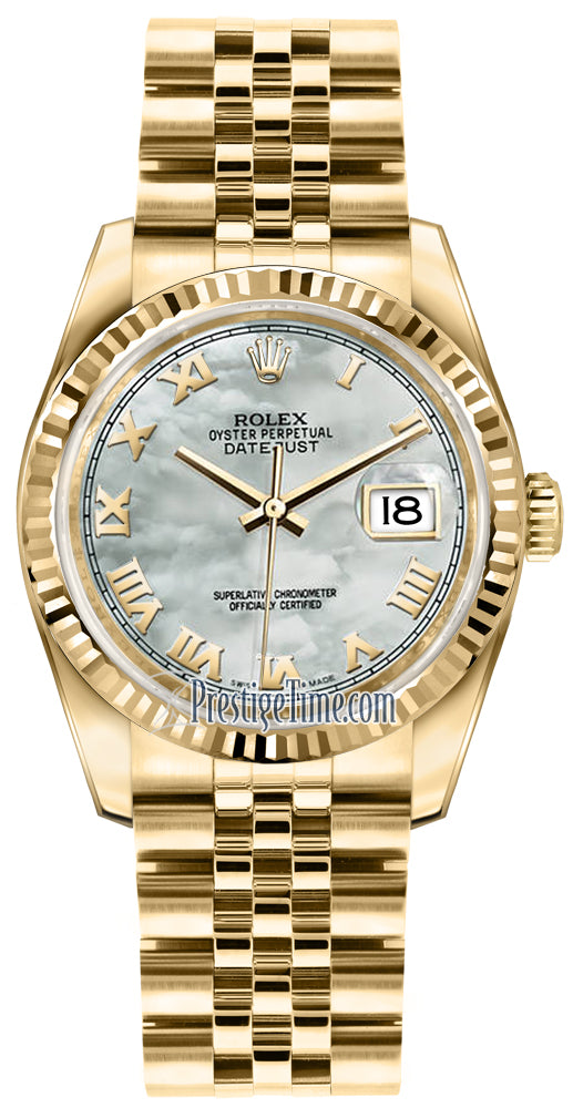 Rolex Datejust 36mm Yellow Gold 116238 White MOP Roman Jubilee