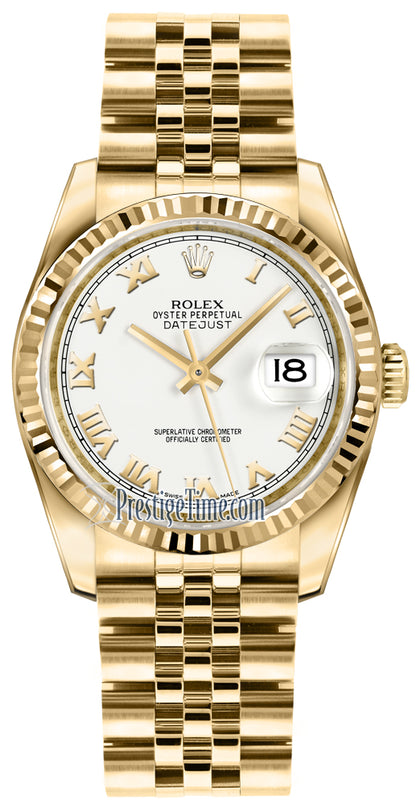 Rolex Datejust 36mm Yellow Gold 116238 White Roman Jubilee