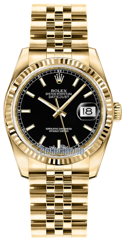 Rolex Datejust 36mm Yellow Gold 116238 Black Index Jubilee