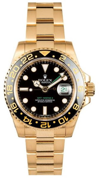 Rolex GMT Master II Black Dial 18K Yellow Gold Oyster Bracelet Automatic 116718