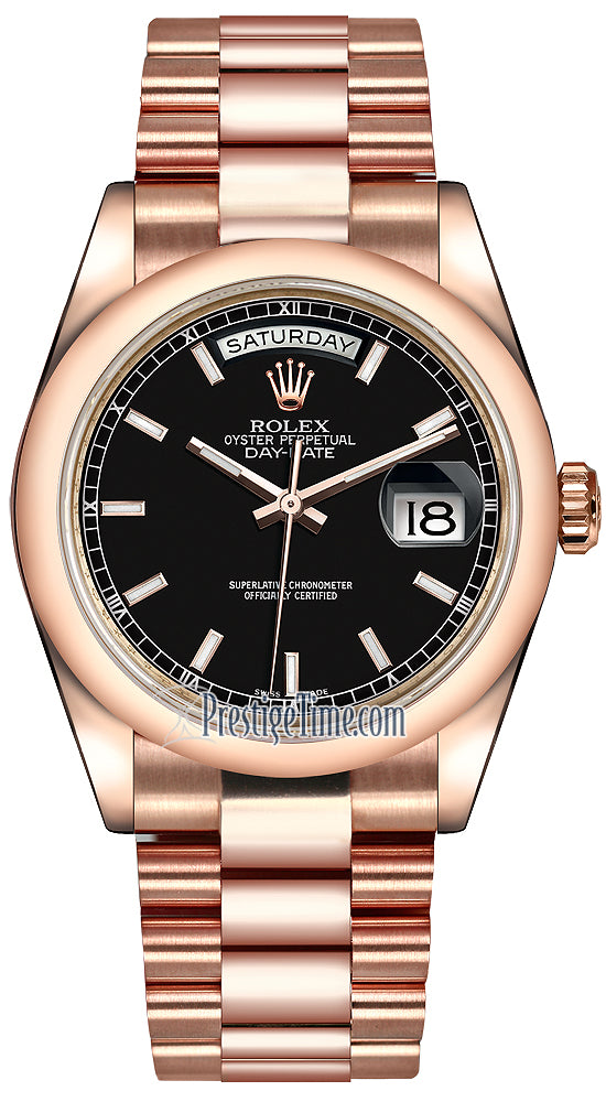 Rolex Day-Date 36mm Everose Gold Domed Bezel 118205 Black Index President