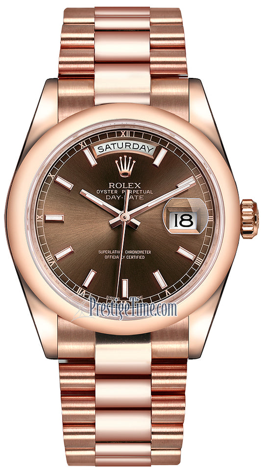 Rolex Day-Date 36mm Everose Gold Domed Bezel 118205 Chocolate Index President