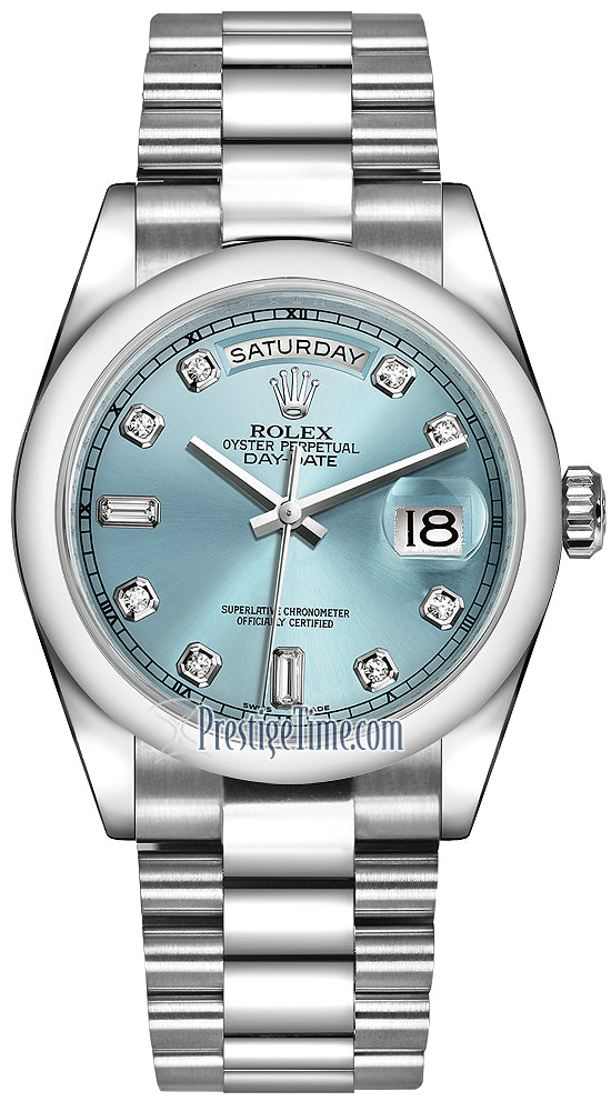 Rolex Day-Date 36mm Platinum Domed Bezel 118206 Ice Blue Diamond President