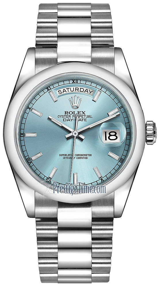 Rolex Day-Date 36mm Platinum Domed Bezel 118206 Ice Blue Index President