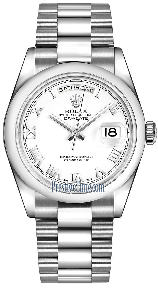 Rolex Day-Date 36mm Platinum Domed Bezel 118206 White Roman President