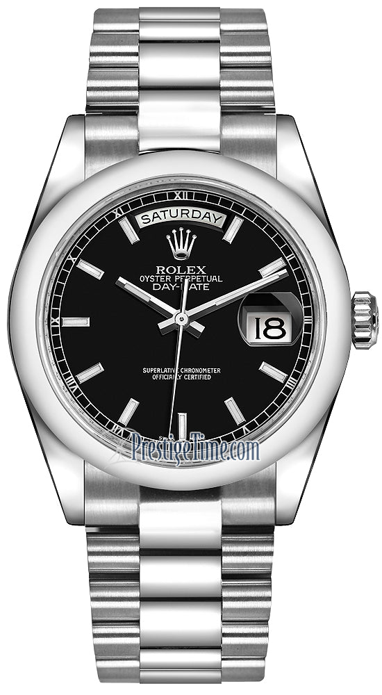 Rolex Day-Date 36mm Platinum Domed Bezel 118206 Black Index President