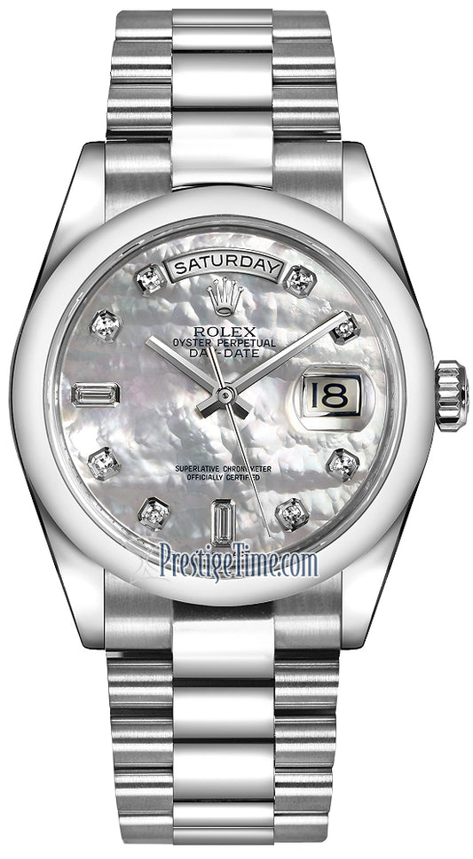 Rolex Day-Date 36mm Platinum Domed Bezel 118206 White MOP Diamond President