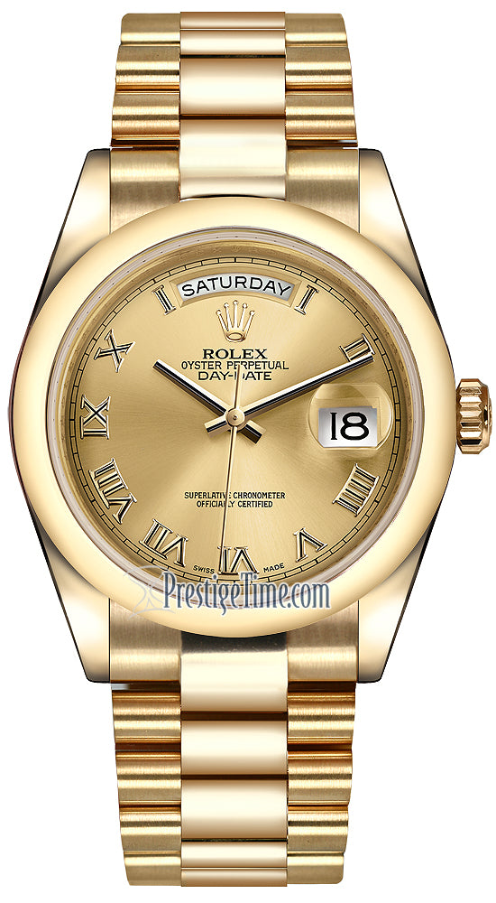 Rolex Day-Date 36mm Yellow Gold Domed Bezel 118208 Champagne Roman President