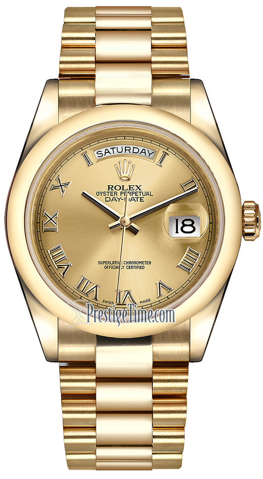 Rolex Day-Date 36mm Yellow Gold Domed Bezel 118208 Champagne Roman President