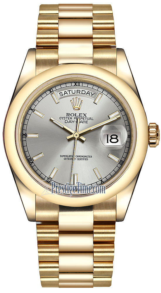 Rolex Day-Date 36mm Yellow Gold Domed Bezel 118208 Silver Index President