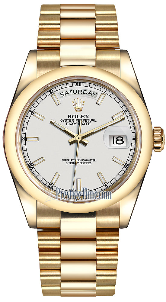 Rolex Day-Date 36mm Yellow Gold Domed Bezel 118208 White Index President