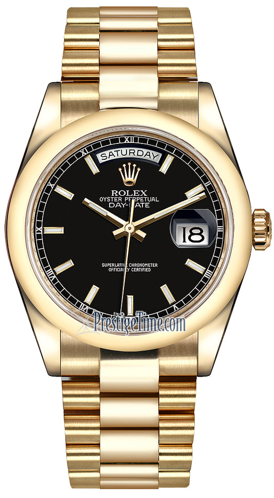 Rolex Day-Date 36mm Yellow Gold Domed Bezel 118208 Black Index President