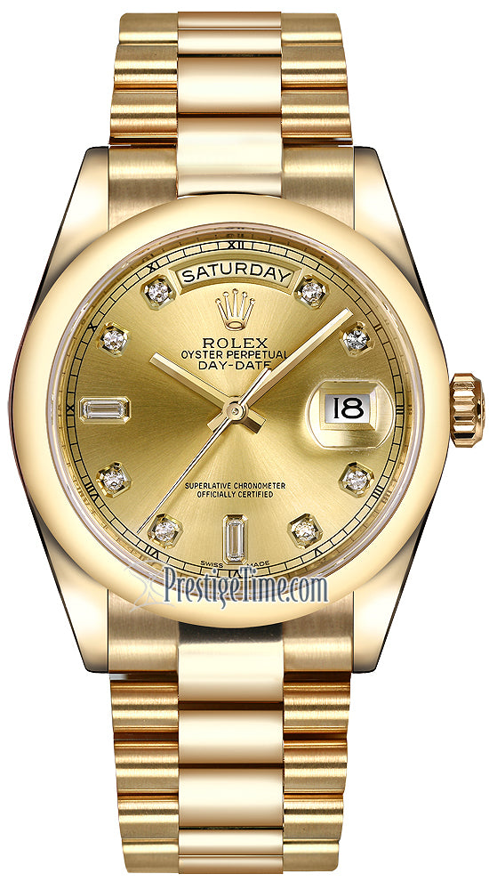 Rolex Day-Date 36mm Yellow Gold Domed Bezel 118208 Champagne Diamond President