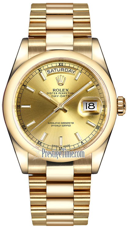 Rolex Day-Date 36mm Yellow Gold Domed Bezel 118208 Champagne Index President