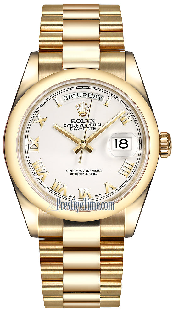 Rolex Day-Date 36mm Yellow Gold Domed Bezel 118208 White Roman President