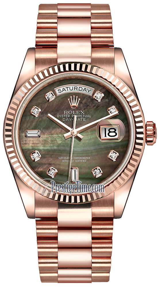 Rolex Day-Date 36mm Everose Gold Fluted Bezel 118235 Black MOP Diamond President