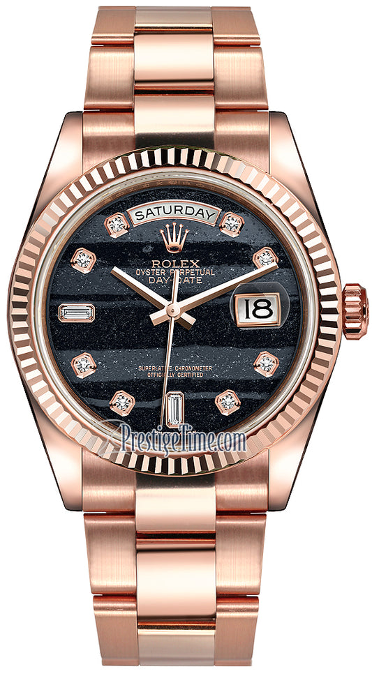 Rolex Day-Date 36mm Everose Gold Fluted Bezel 118235 Ferrite Diamond Oyster