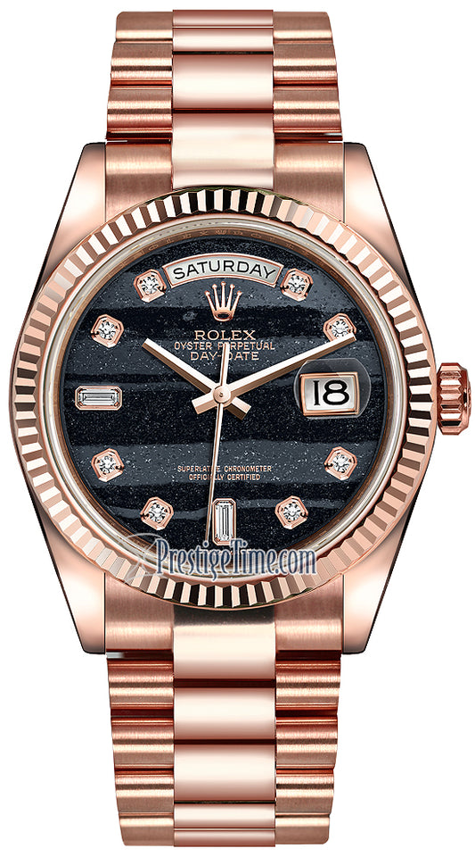 Rolex Day-Date 36mm Everose Gold Fluted Bezel 118235 Ferrite Diamond President