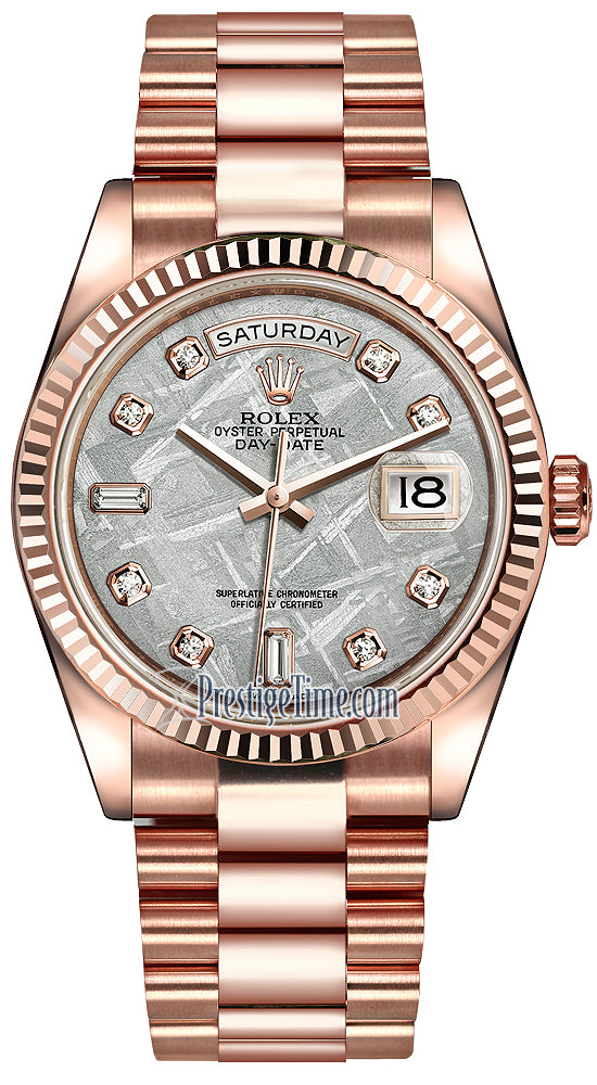 Rolex Day-Date 36mm Everose Gold Fluted Bezel 118235 Meteorite Diamond President