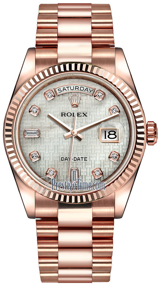 Rolex Day-Date 36mm Everose Gold Fluted Bezel 118235 White MOP Oxford Diamond President