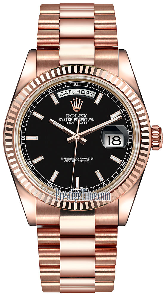 Rolex Day-Date 36mm Everose Gold Fluted Bezel 118235 Black Index President