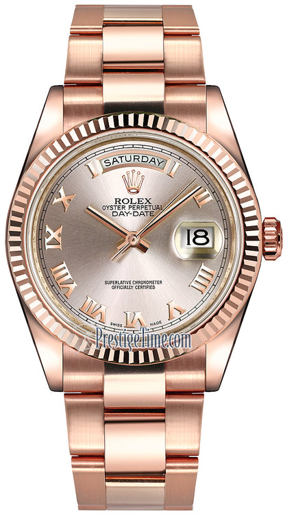 Rolex Day-Date 36mm Everose Gold Fluted Bezel 118235 Pink Roman Oyster