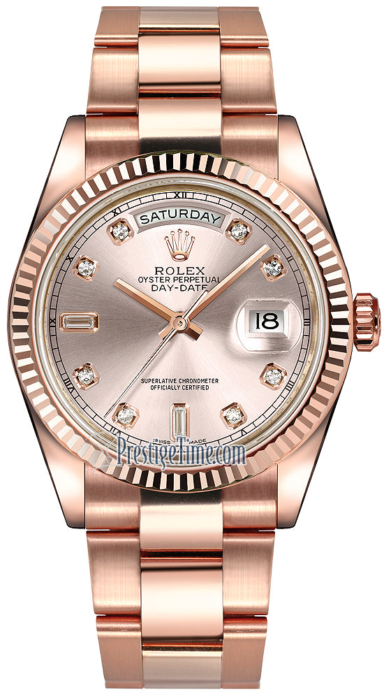 Rolex Day-Date 36mm Everose Gold Fluted Bezel 118235 Pink Diamond Oyster